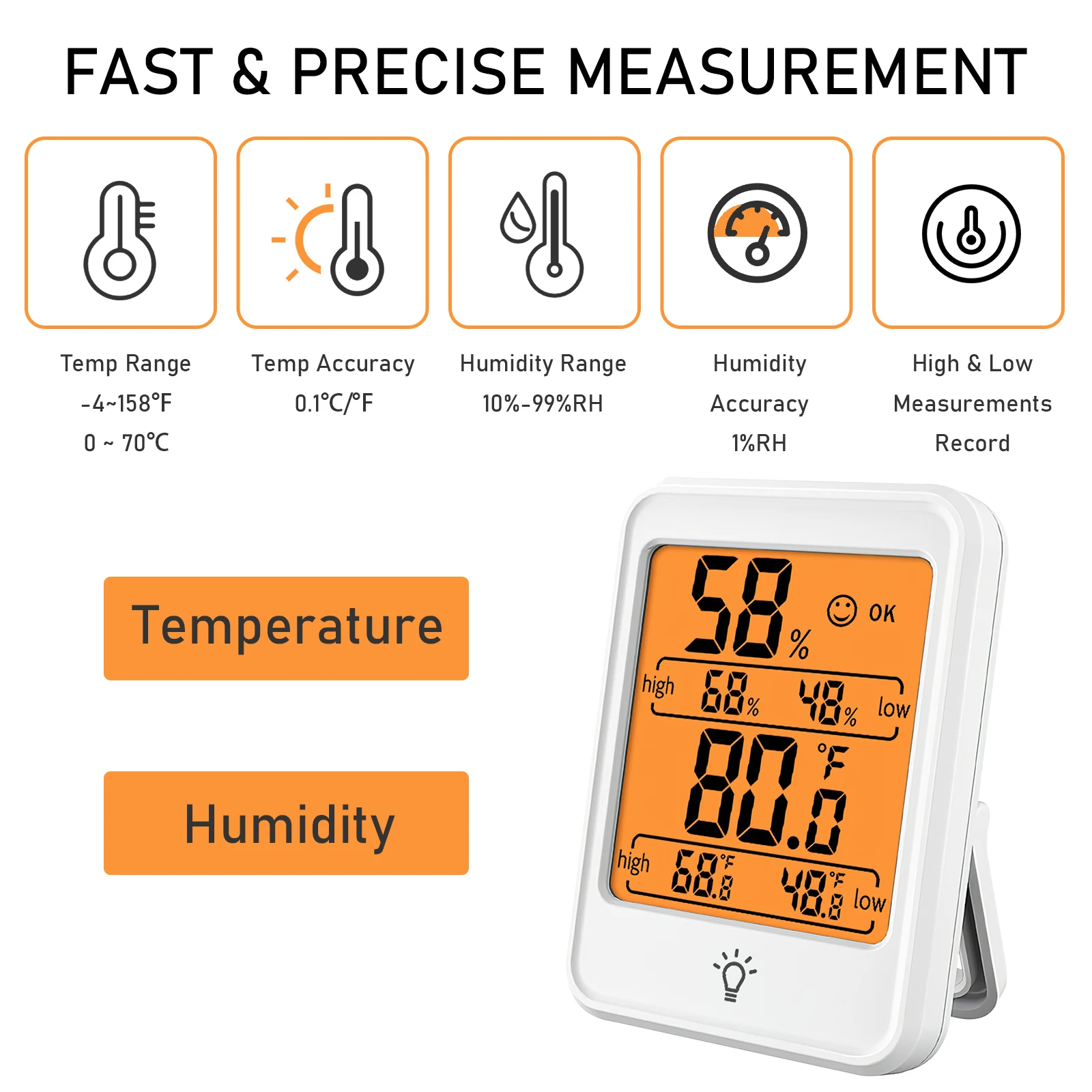 

Electronic Digital Hygrometer Thermometer LCD Display Indoor Humidity Gauge Monitor Meter With Touchable Backlight For Bedroom