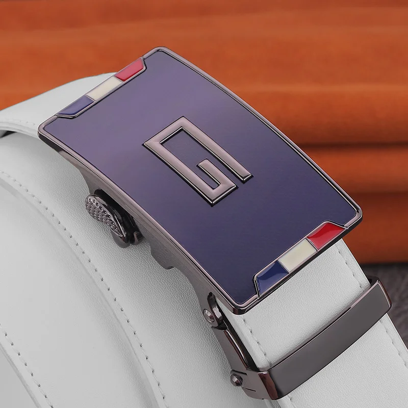 

New G Letter White Belt Automatic Buckle Men's Genuine Leather Young Men Casual Versatile Waist Strap Fashion Cinto Masculino