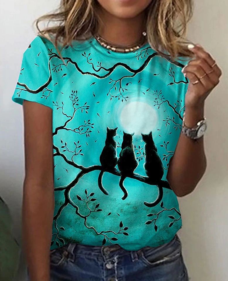 

Fashion Summer T-Shirts Women Short Sleeves Large Size Loose Women's T-Shirts Casual Printed Women's Tops
