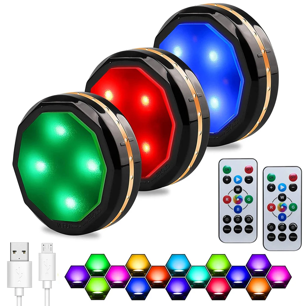 

Remote Control Led Puck Lamp RGBW 16Colors Under Cabinet Light USB Charging for Kitchen Cupboard Wardrobe Stair Decor Nightlight