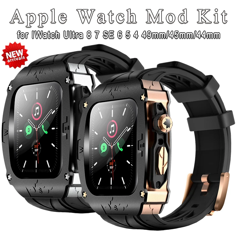 

Luxury Stainless Steel Case for Apple Watch Ultra 49mm Modification Kit for IWatch 8 7 6 5 SE 4 44mm 45mm Rubber Band Refit Mod