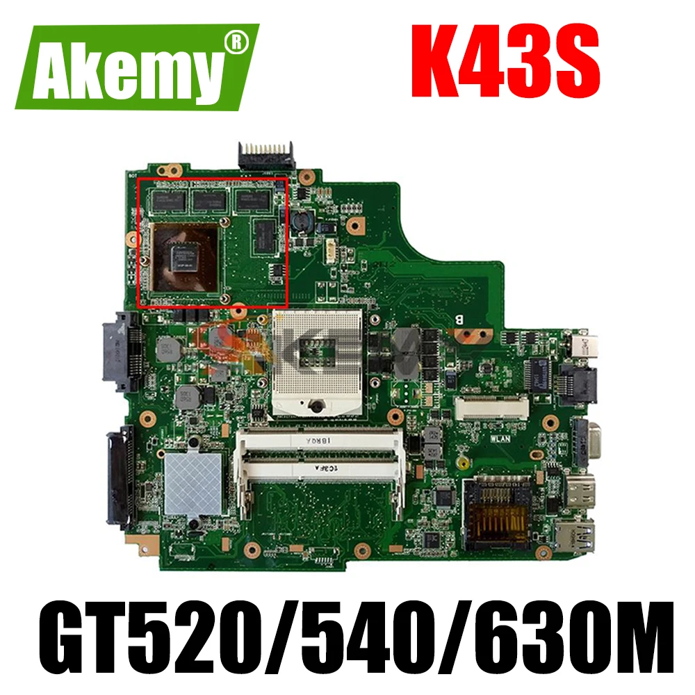 

AKEMY K43S Laptop Motherboard W/ GT520M GT540M GT630M GPU For ASUS K43SJ K43SV K43SM A43S X43S K43S motherboard Mainboard HM65