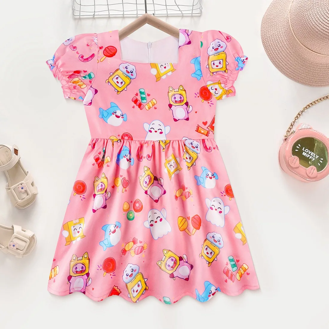 

Одежда для девочек, летние платья для маленьких принцесс, детское милое мультяшное платье Lankybox, праздничные платья для маленьких детей на д...