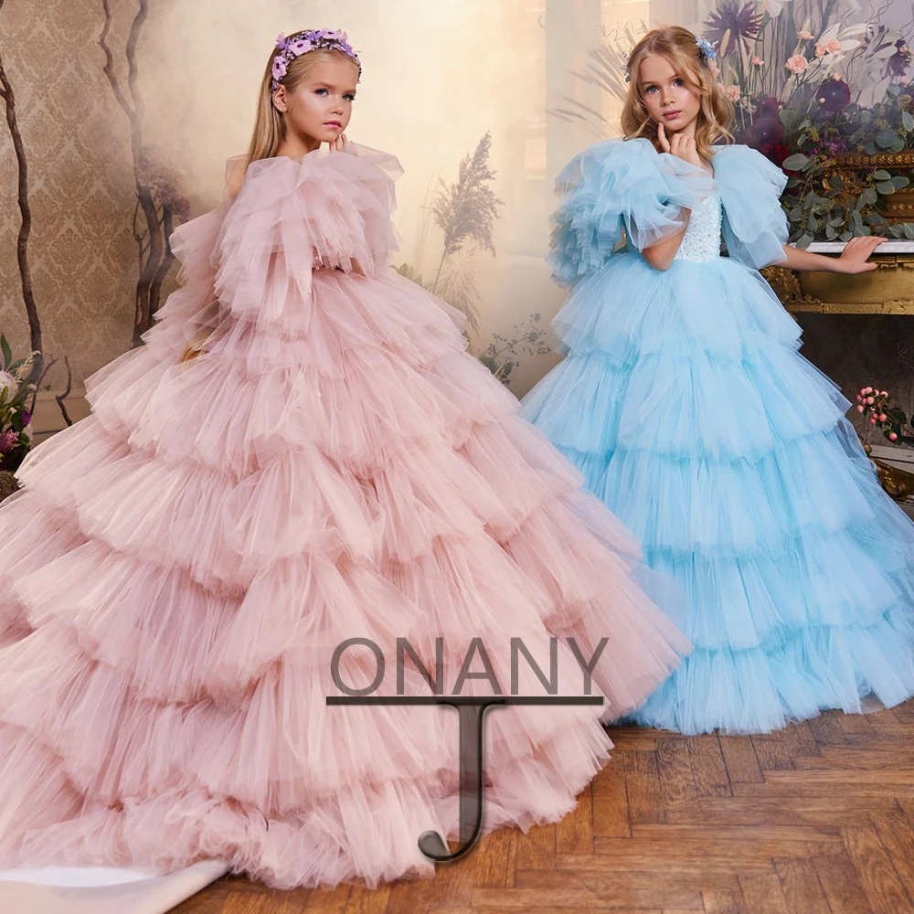 

JONANY Exquisite Flower Girl Dress Layered Tulle Customised Party Prom Pageant Vestido Little Girl First Communion Ceremony