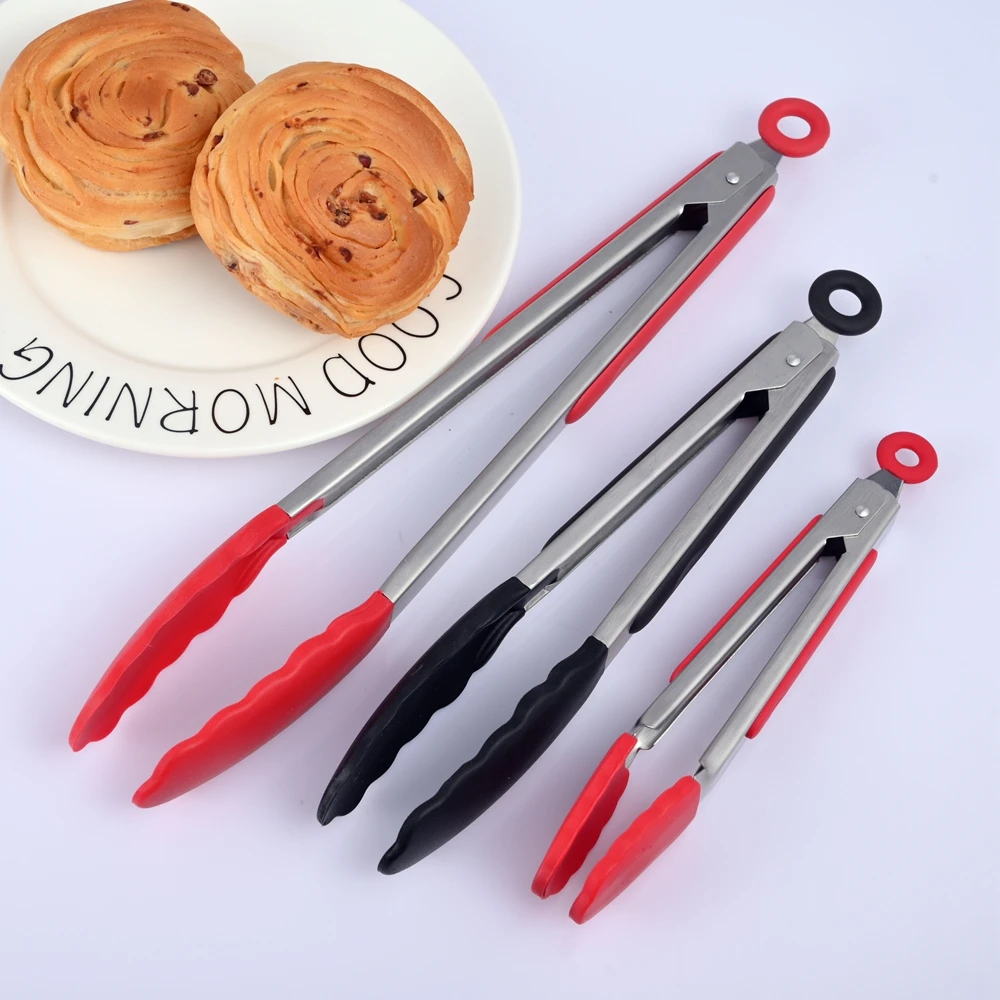 

Silicone BBQ Grilling Tong Kitchen Cooking Salad Bread Serving Tong Non-Stick Barbecue Clip Clamp Stainless Steel Tools Gadgets