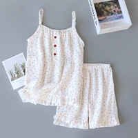 2022 pure cotton printed pajamas suit spring summer janpanese cute short home wear for women ladies outfit pyjamas loungewear