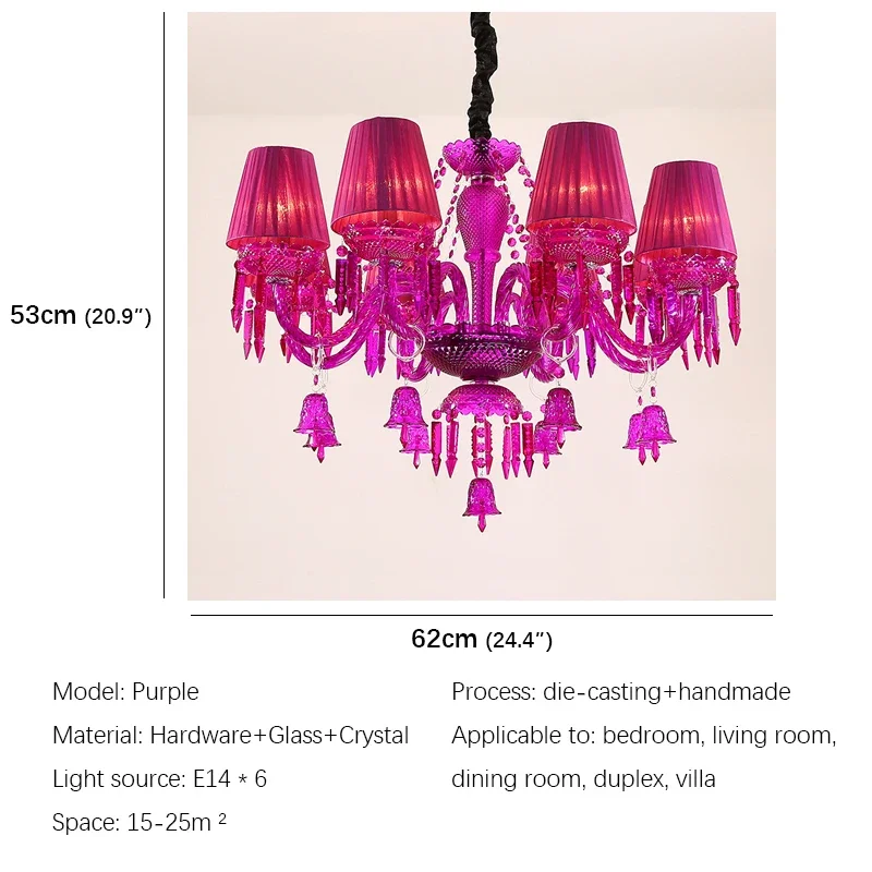 ALBERT Европейский стиль Хрустальный подвесной светильник Фиолетовая лампа-свеча