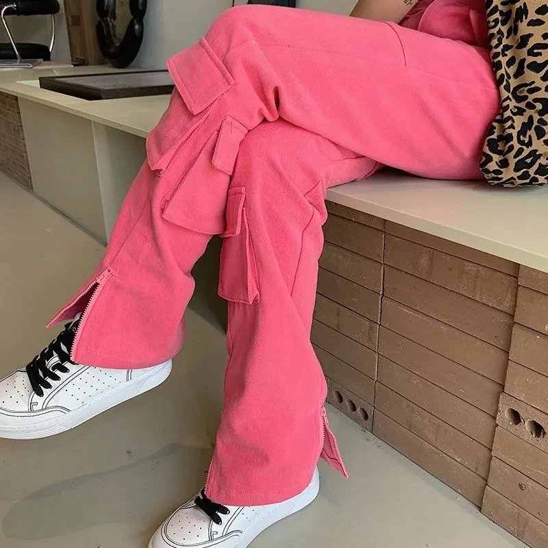 

Korean Fashion High Waist Y2K Cargo Jeans Women Vintage Street Wide Leg Pants Slim Was Thin Cultivation Denim Trouser Ladies