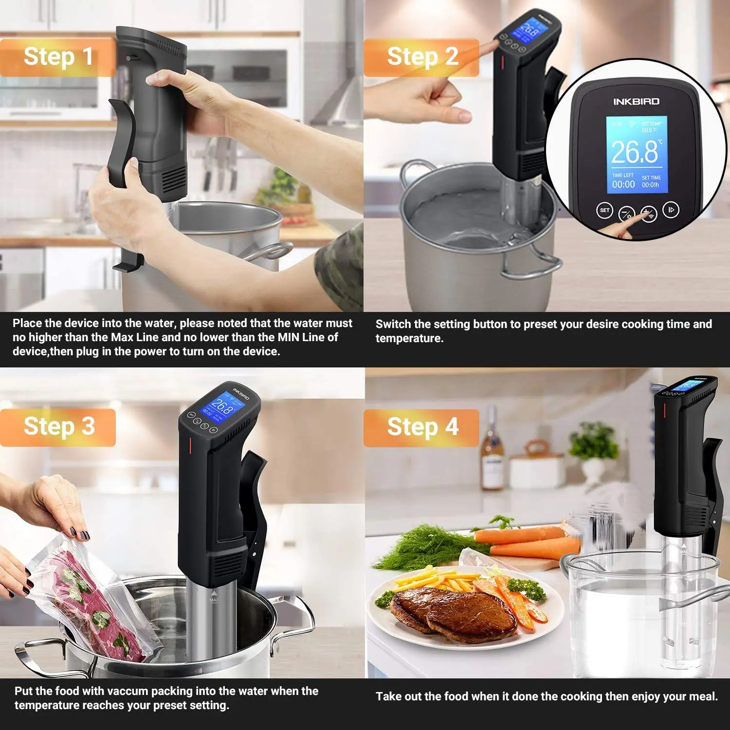 INKBIRD EU Wi-Fi Кулинарный Sous Vide ISV-100W Домашняя прецизионная плита Прочный погружной