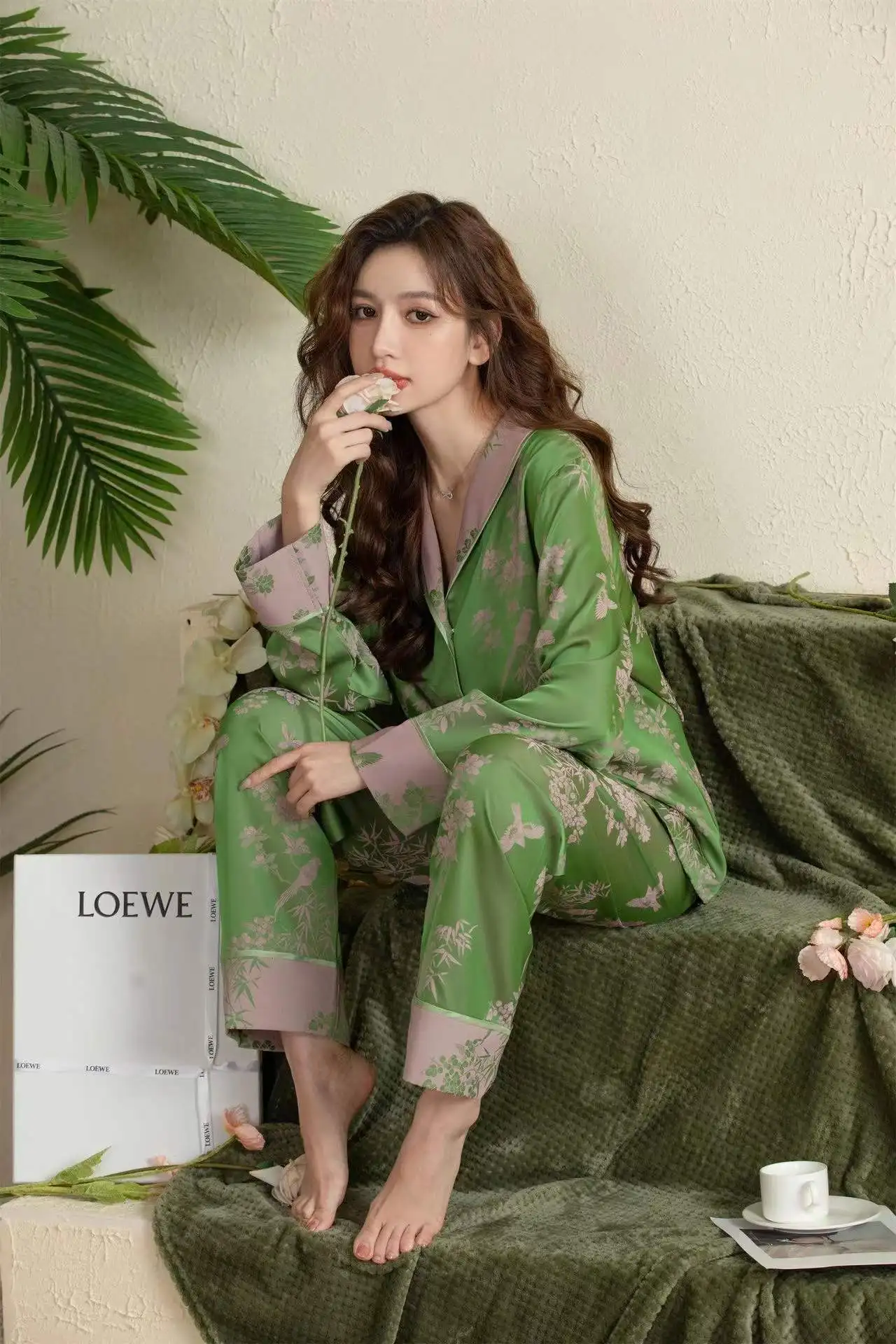 2023 Spring Silk Pajamas Women's Long Sleeves Simple Autumn High Quality Sleepwear Suit V-neck Comfortable Print Loungewear