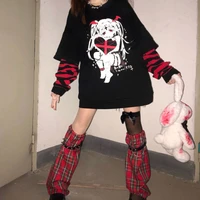 gothic y2k womens sweatshirt spring autumn punk jumper striped stitching girl print cosplay vintage long sleeve tops