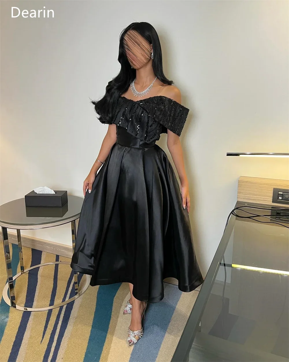 Вечернее платье с открытыми плечами трапециевидная юбка до щиколотки