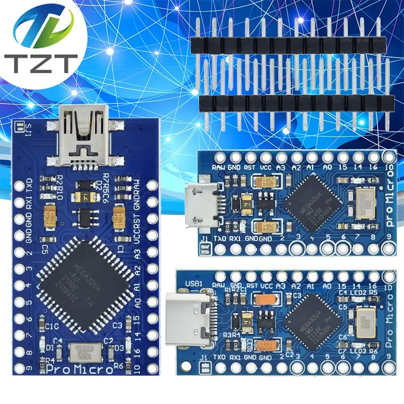 TZT Pro Micro ATmega32U4 5V 16MHz Replace ATmega328 For Arduino Mini With 2 Row Pin Header Leonardo Usb Interface - купить по