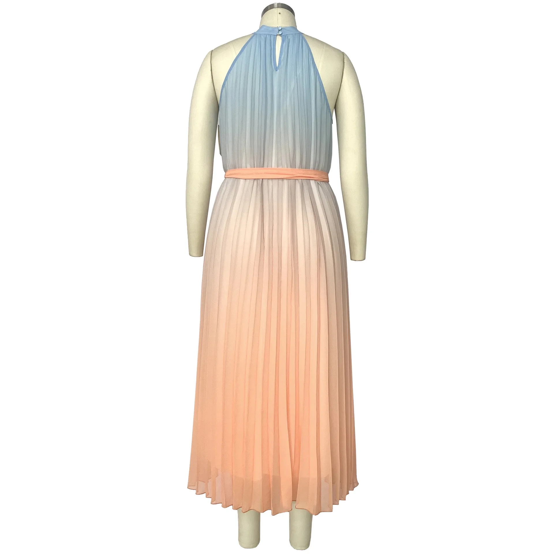 4XL 5XL Plus Size Dresses for Women Pleated Round Neck Sleeveless High Waisted Elegant Oversized Evening Night Party Vestidos