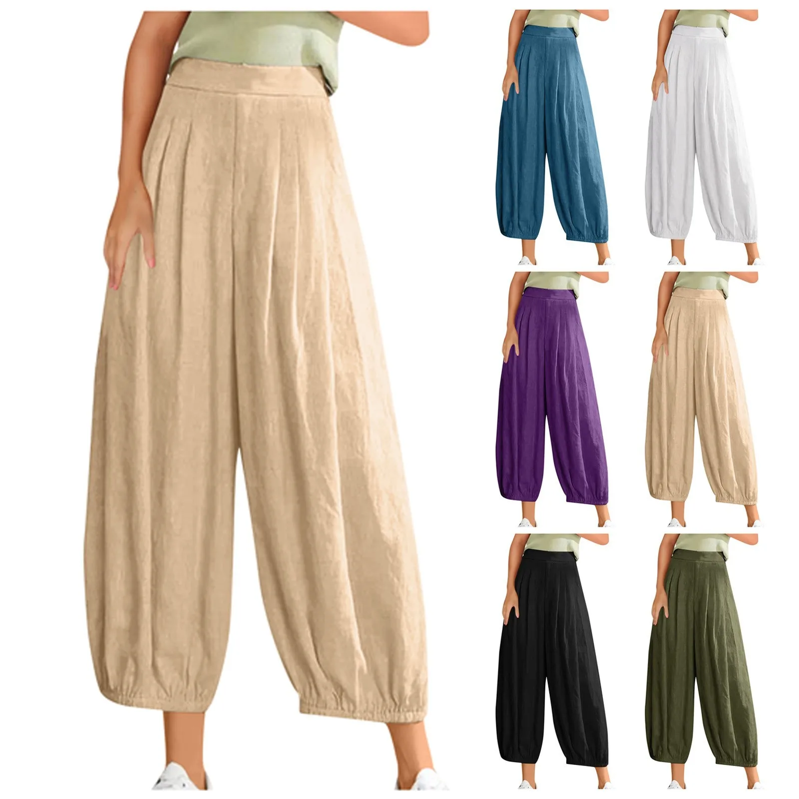 Брюки Pantalones Женские повседневные из хлопка и льна свободные штаны удобные с