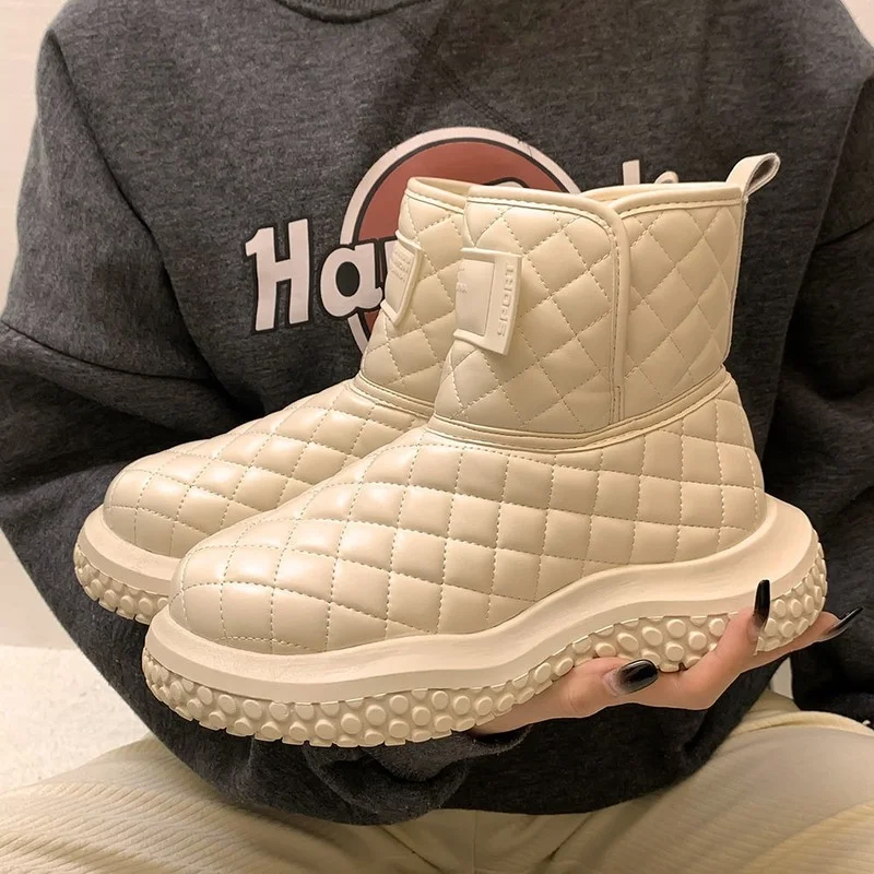 New Woman Shoes Non-Slip Snow Boots Women The Bottom Warm with Velvet Short Lattice Luxury Designer Booties  platform shoes