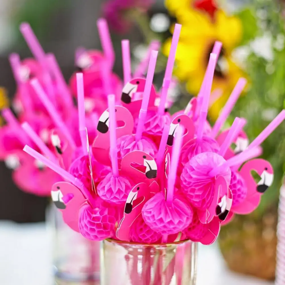 

50Pcs Paper Straws Bendable Flamingo Cocktail Drinking Straws Hawaiian Wedding Party Decorative Straws Kitchen Beverage Straws