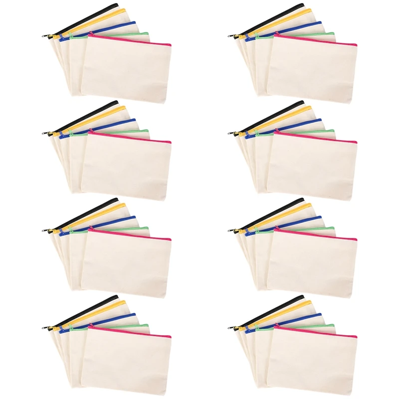 

40Pcs Canvas Cosmetic Bag Canvas Zipper Bag Pencil Case DIY Travel Handmade Bag DIY Craft School Multicolor Zipper