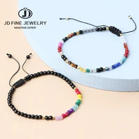 jd 3mm faceted 7 chakras chalcedony woven bracelet for women natural stone simple adjustable crystal bohamia braided bangles