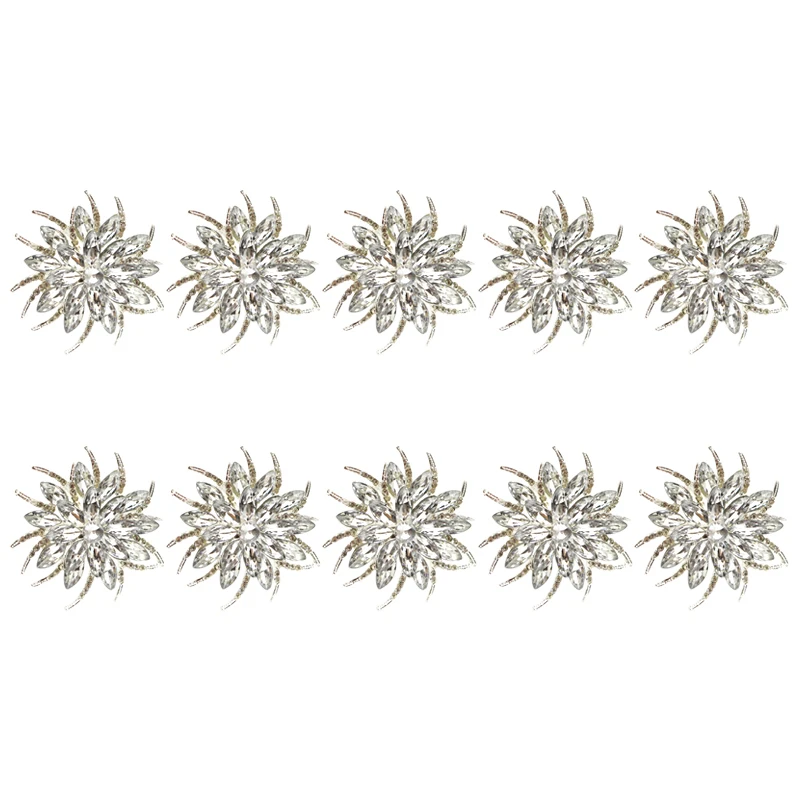 

10PCS Rhinestone Napkin Rings Flower Napkin Rings Buckles Holder For Wedding Birthday Easter Table Linen Accessories
