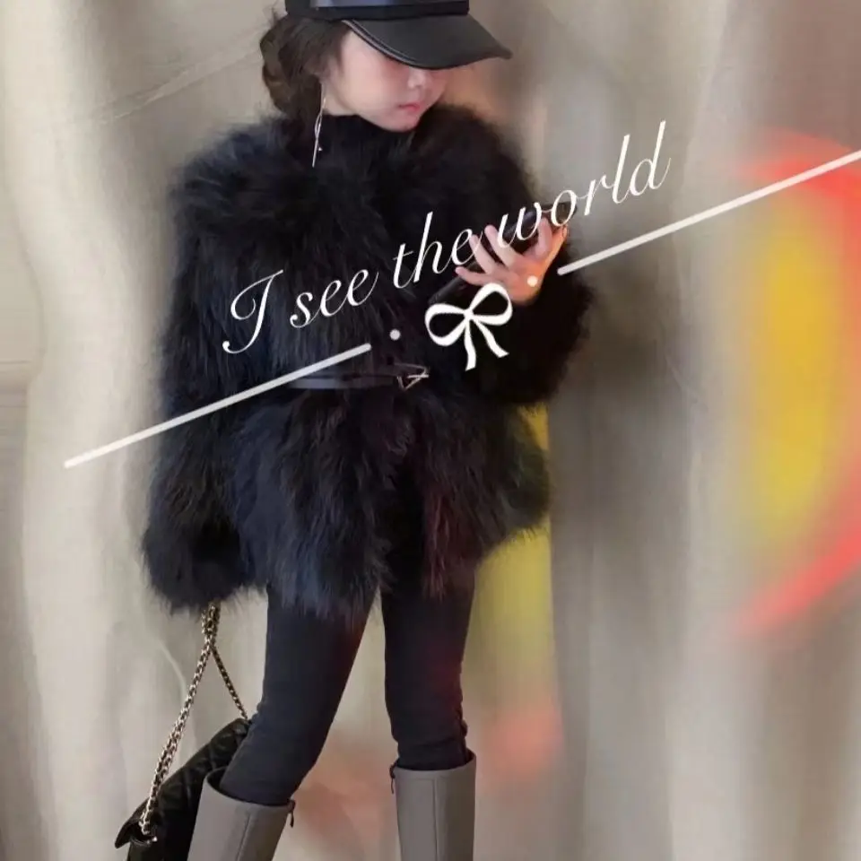 

Children's Raccoon Fur Short Fur Coat For Kids Natural Fur Coat for Kids Winter Jackets Stand Collar Fashion Real Fur Coat