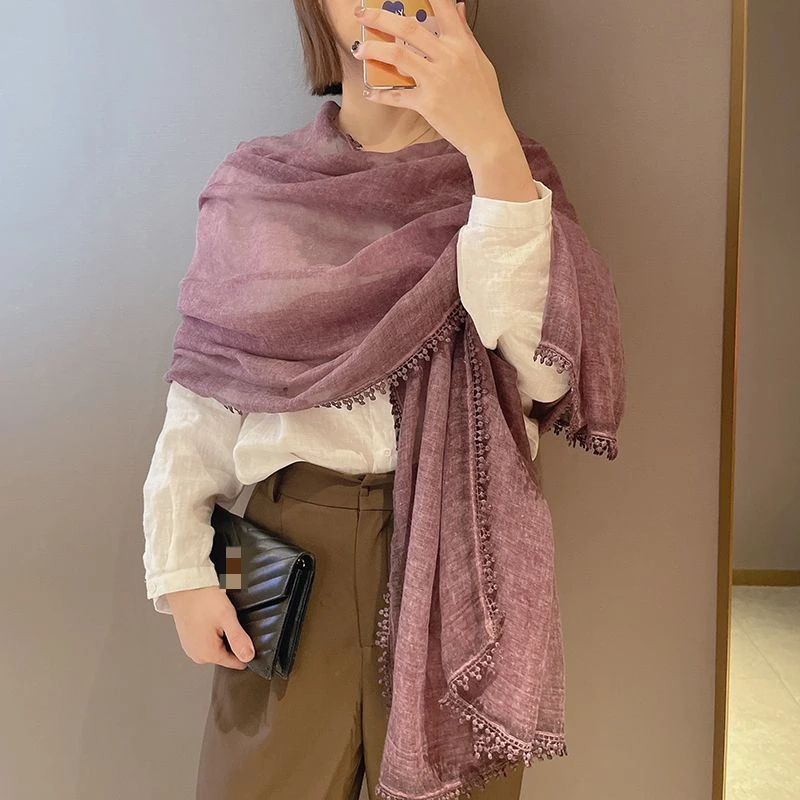 Новый однотонный хлопковый кружевной шарф в японском стиле простая