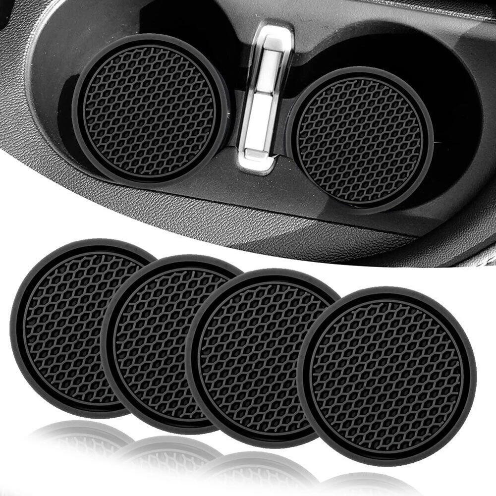 

4pcs/set New Car Cup Holder Anti-Slip Insert Coaster Mat Slot From Dust Universal Black Car Silicone Accessories Easy To Clean