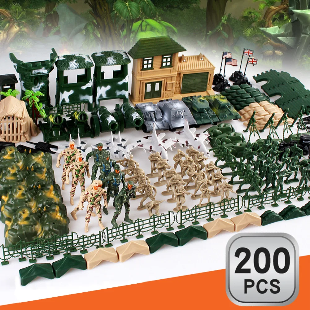 

100 130 200 300pcs Setting Military Figures Set Model Simulation Soldiers Playset Sand Table Entertainment With 2 Flags Army Toy