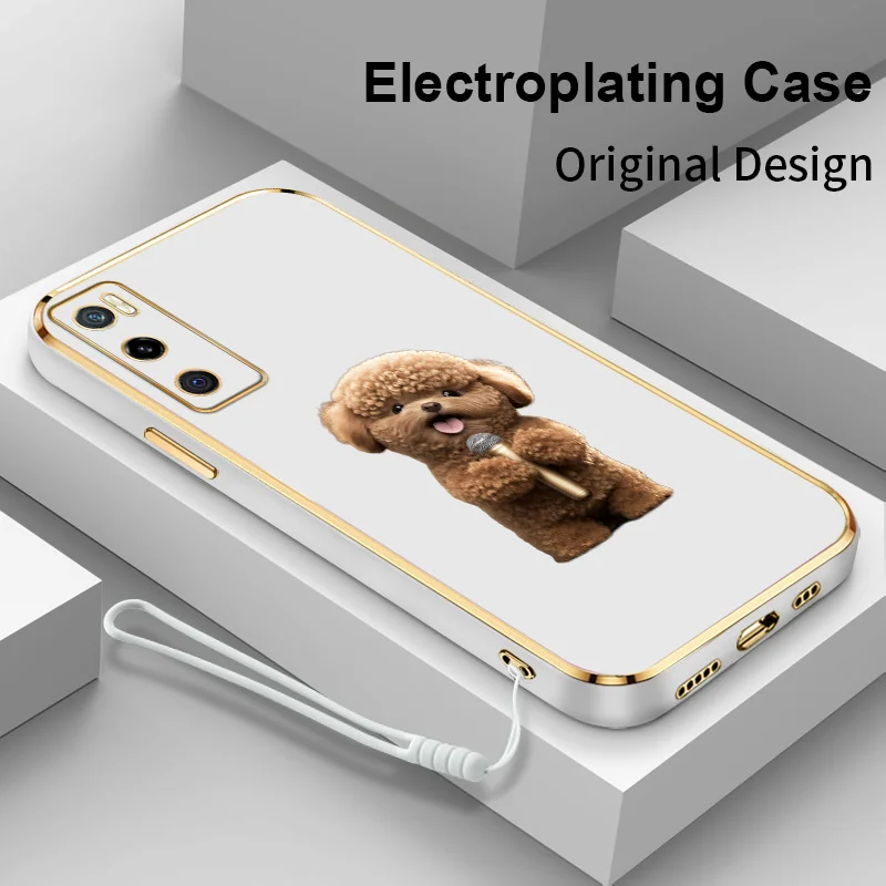 

Singing Puppy Square Electroplating Phone Case for vivo V20 SE Y70 2020 Y73 V21 V21E V23 V23E V25 V25 Pro S10E S12 Back Cover