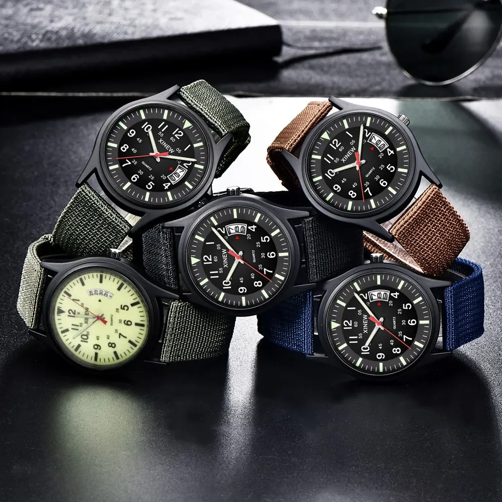 Часы наручные мужские с круглым циферблатом модные кварцевые армейские в стиле