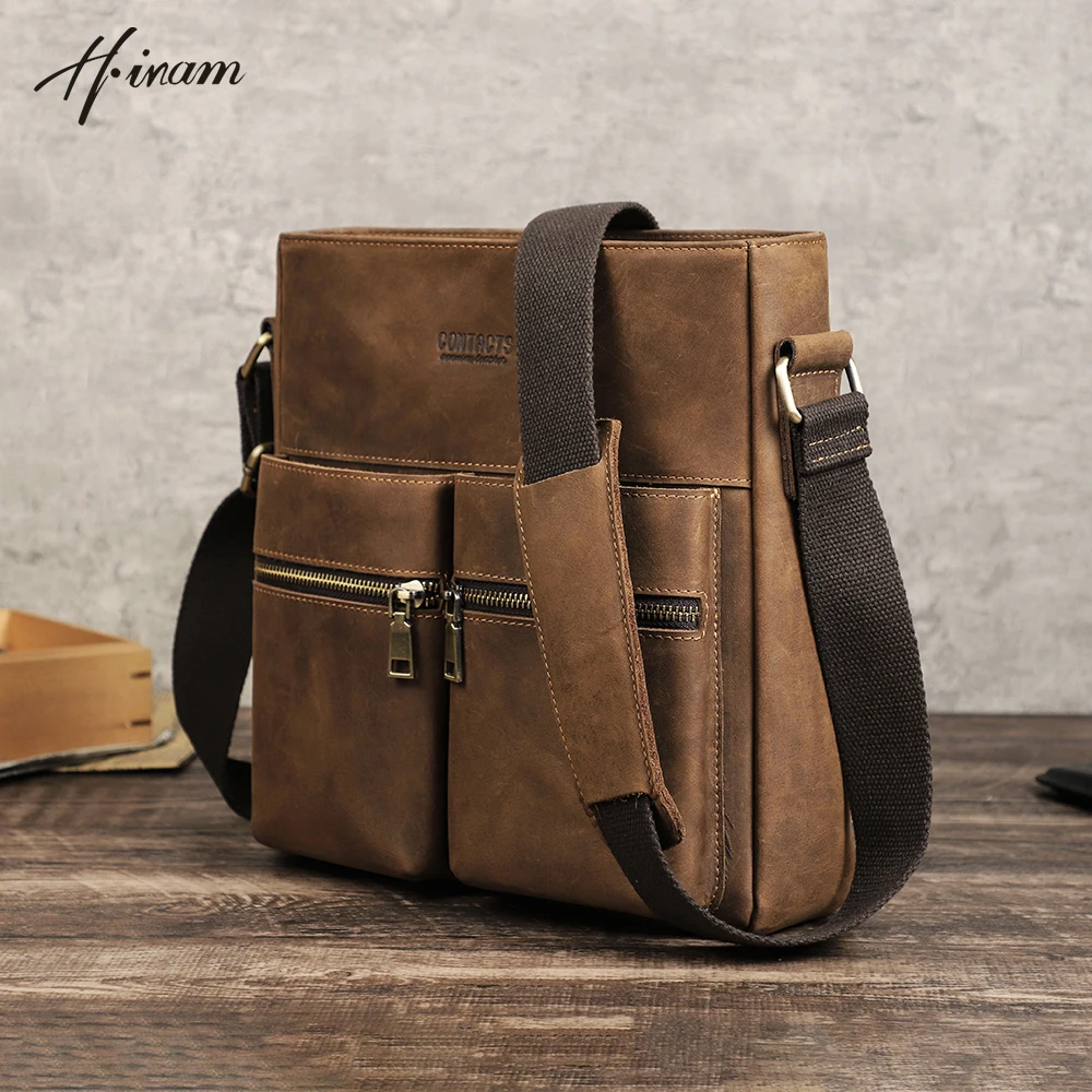 New Arrived Luxury Brand Men's Messenger Bag Vintage Genuine Leather Shoulder Bag Handsome Crossbody Business Travel Bag Male