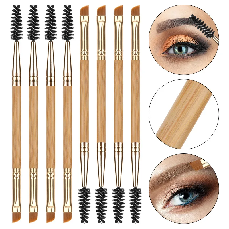 

10PCS Bamboo Makeup Brushes Beauty Brow Contour Oblique Angled Eyebrow Eyeshadow Eyeliner Brush Pensule Lashes Accessories Tools