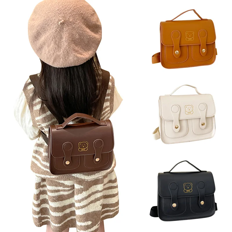 

Детский рюкзак для девочек и мальчиков, винтажные школьные ранцы из искусственной кожи с медведем, Детские рюкзаки, 5 цветов для детского сада