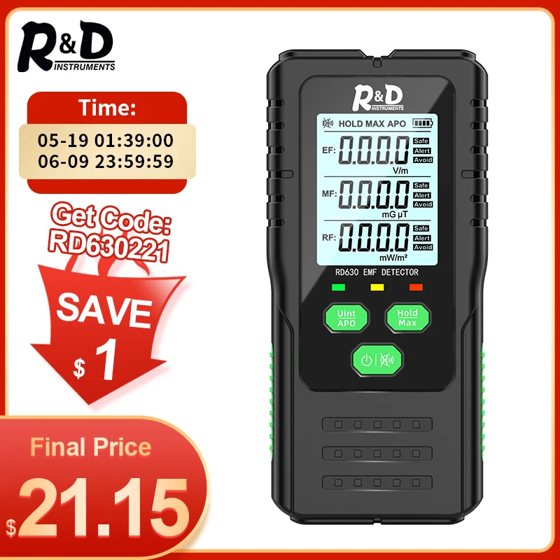 R&D RD630 Electromagnetic Field Radiation Detector Tester EMF Meter Multifunctional Handheld Portable Radio Frequency Warn Meter