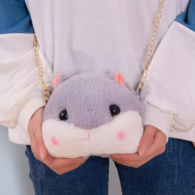 New Kawaii Plush Hamster Head Plush Cute Animal Diagonal Handbags for Phone Coin Purse Crossbody Children Birthday Gift