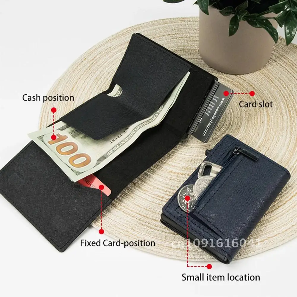 CASEKEY Мужской и женский кошелек RFID Мини-чехол Saffiano из натуральной кожи Тройной