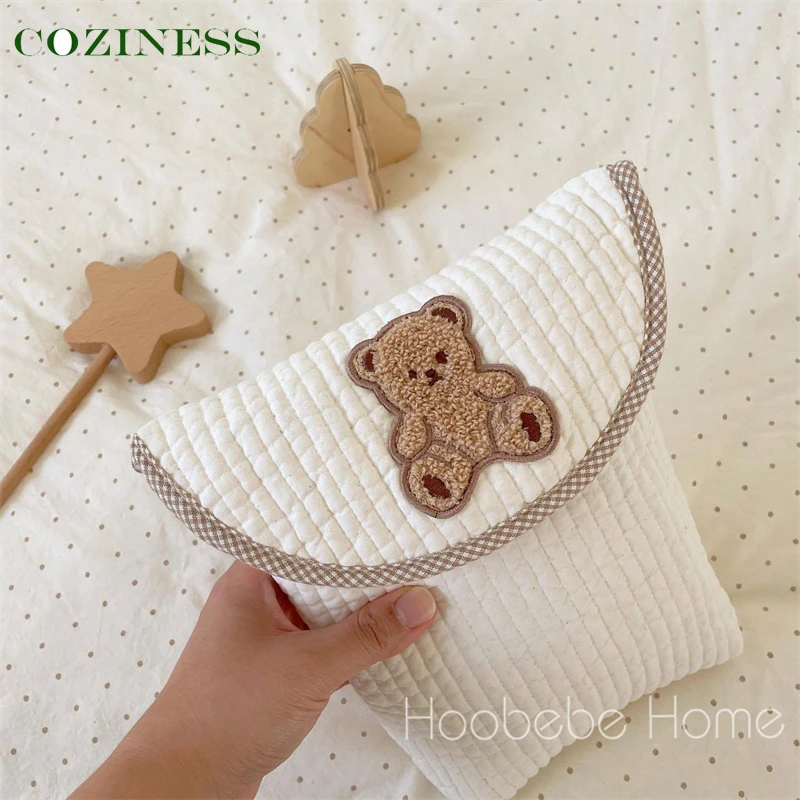 

Mommy Bag Children Soft Cotton Quilted Cute Bear Print Pattern Diaper Storage Bag Simple Portable Outing Single Bag Baby Bag