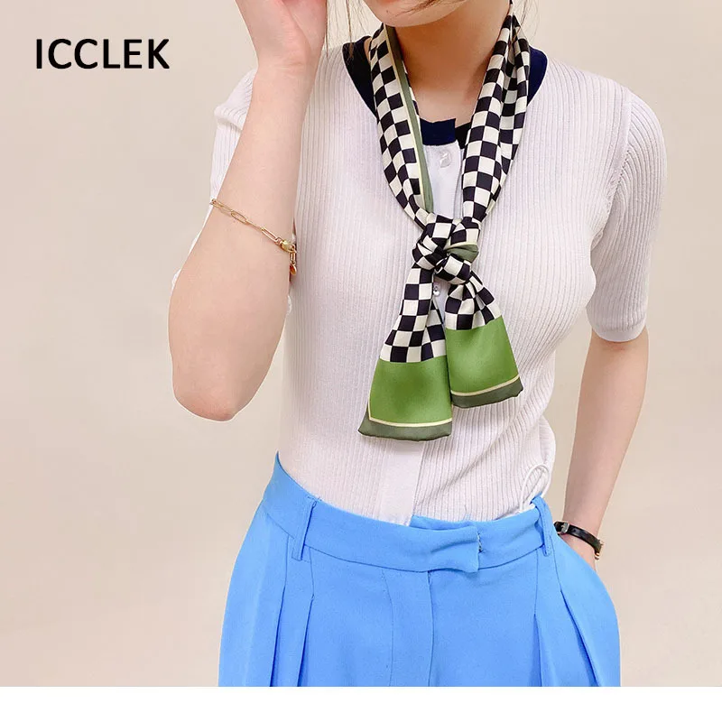 Korean fashion letter thin narrow long ribbon women's small silk scarf hair band spring and autumn decorative