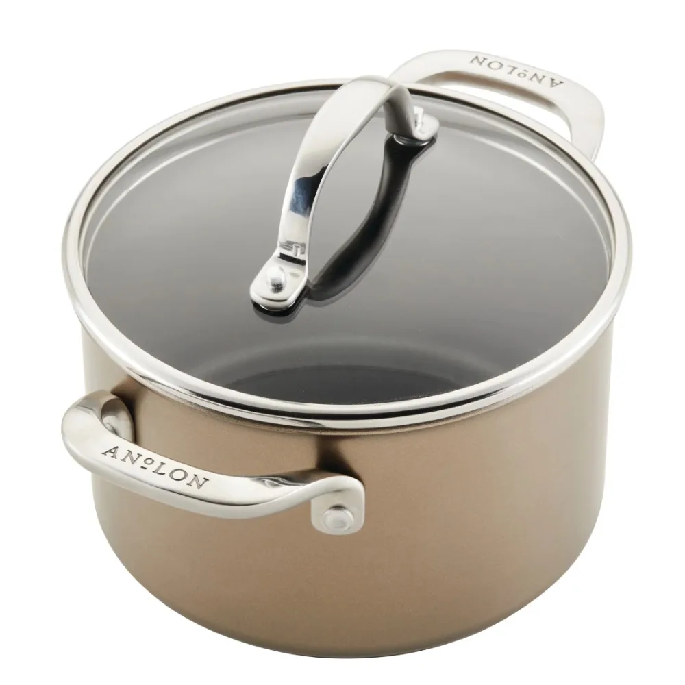 

Ascend Hard Anodized Nonstick Saucepot with Lid Bronze Nonstick Stockpot with Lid Silver Easy To Clean Fade Resistant