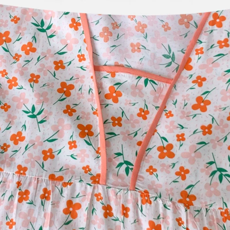 Women Spring Summer Cotton Loose Fitting Nightgown Square Collar Half Sleeve Sweet Ladies Floral Sleeping Dress Length To Shank