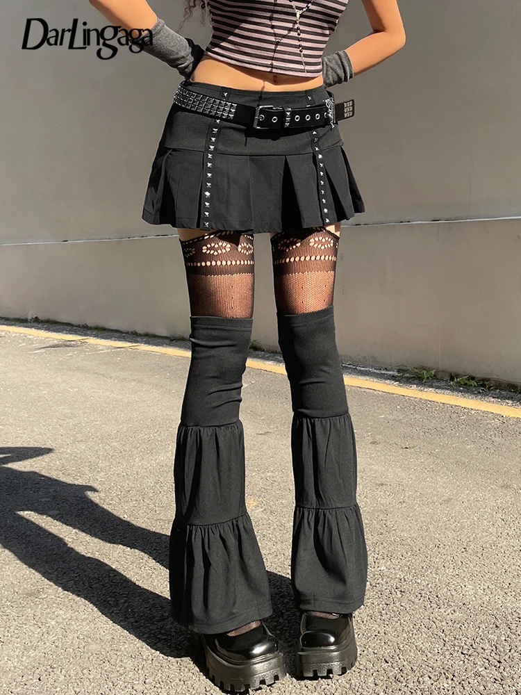 

Darlingaga Grunge Mall Goth Low Waist Summer Mini Skirts Harajuku Rivet Super Short Women Pleated Skirt Dark Academia Long Socks