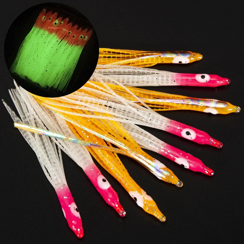 

10 Pcs/Bag Rubber Squid Skirts 8cm Octopus Soft Fishing Lures Tuna Sailfish Baits Colors