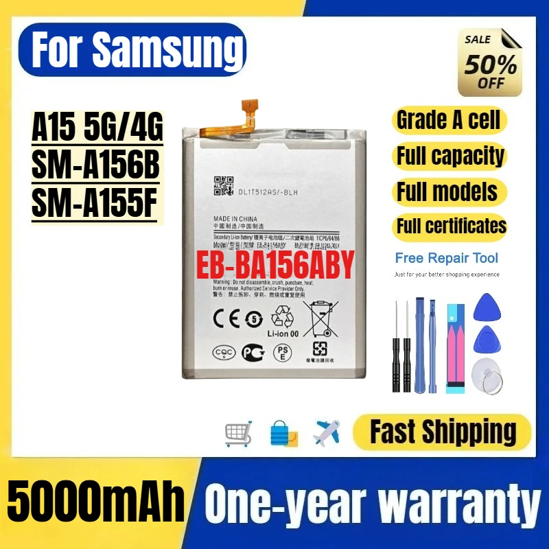 Фото Аккумулятор EB-BA156ABY для Samsung A15 5G/4G/SM-A156B/SM-A155F: высококачественная сменная батарея повышенной емкости с инструментами для замены №1