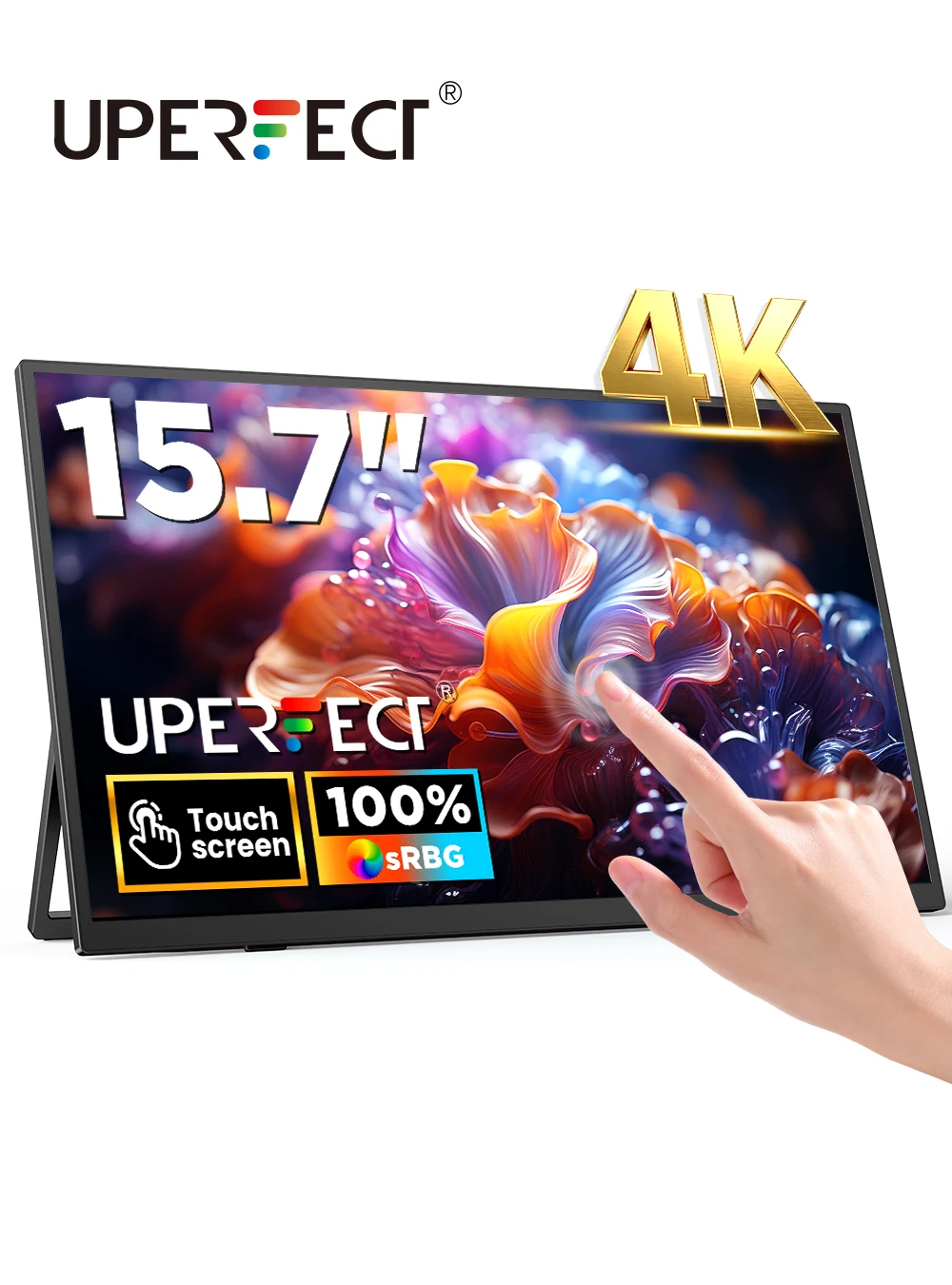 Фото Портативный монитор UPERFECT UColor J1 4K с сенсорным экраном 15,7 дюйма, расширенный экран для ноутбука, USB-C, HDMI, игровой дисплей для ПК с подставкой №1