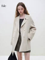 FSLE【Доступно три длины】Универсальные шерстяные пальто в стиле пепберн для женщин, новинка зимы 2023, шерстяное пальто средней длины для женщин