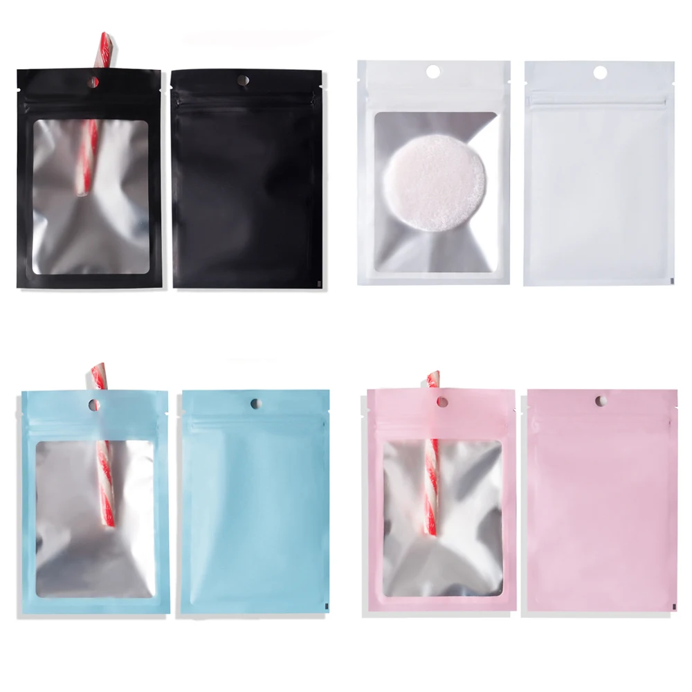 Resealable Matte Black White Pink Blue Smell Proof Mylar Zip Lock Bags Aluminum Foil Flat Ziplock Package Bags with Window