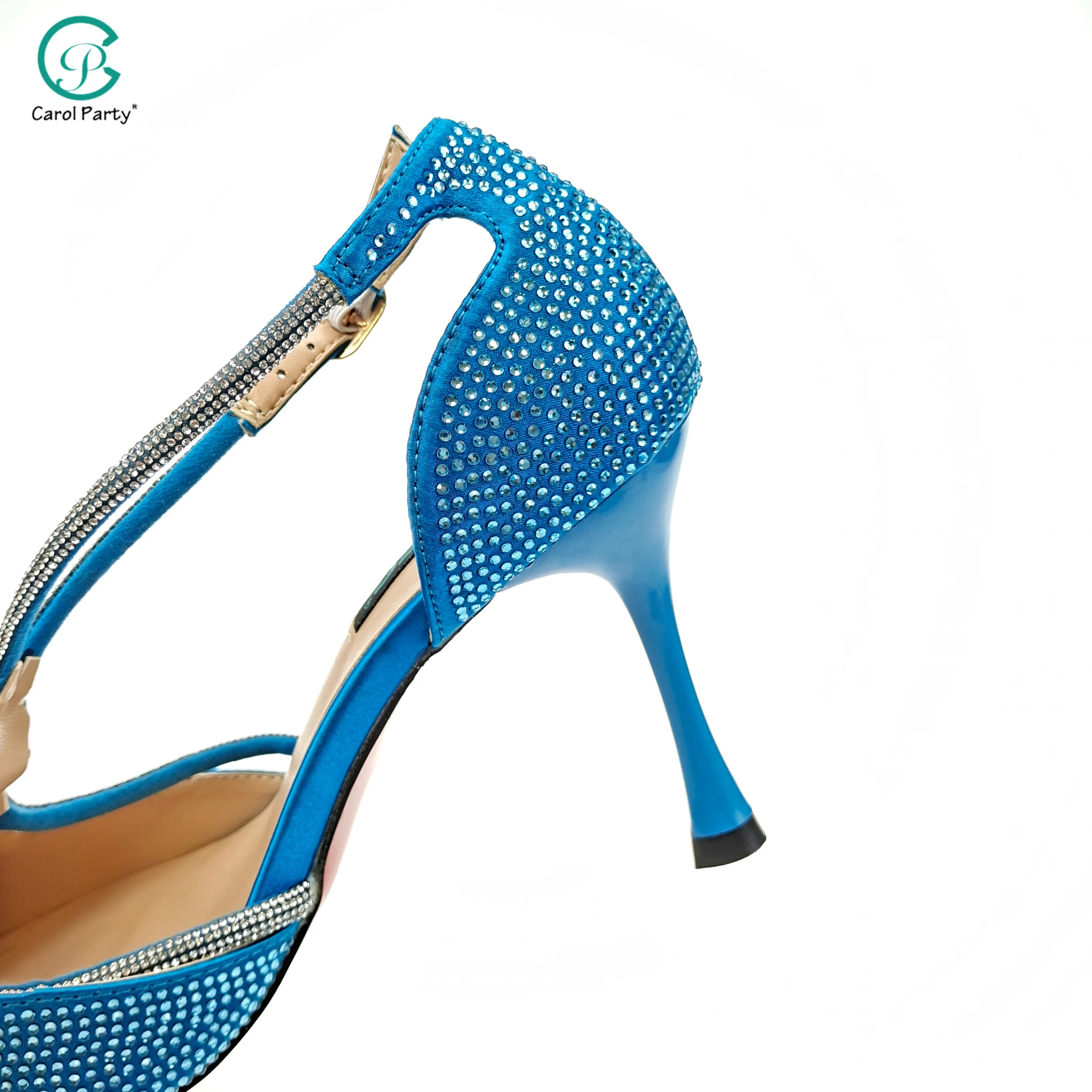2022 Newest Party Shoes Ladies Shoes and Bag SetFull Diamond Butterfly Design in Sky Blue Color