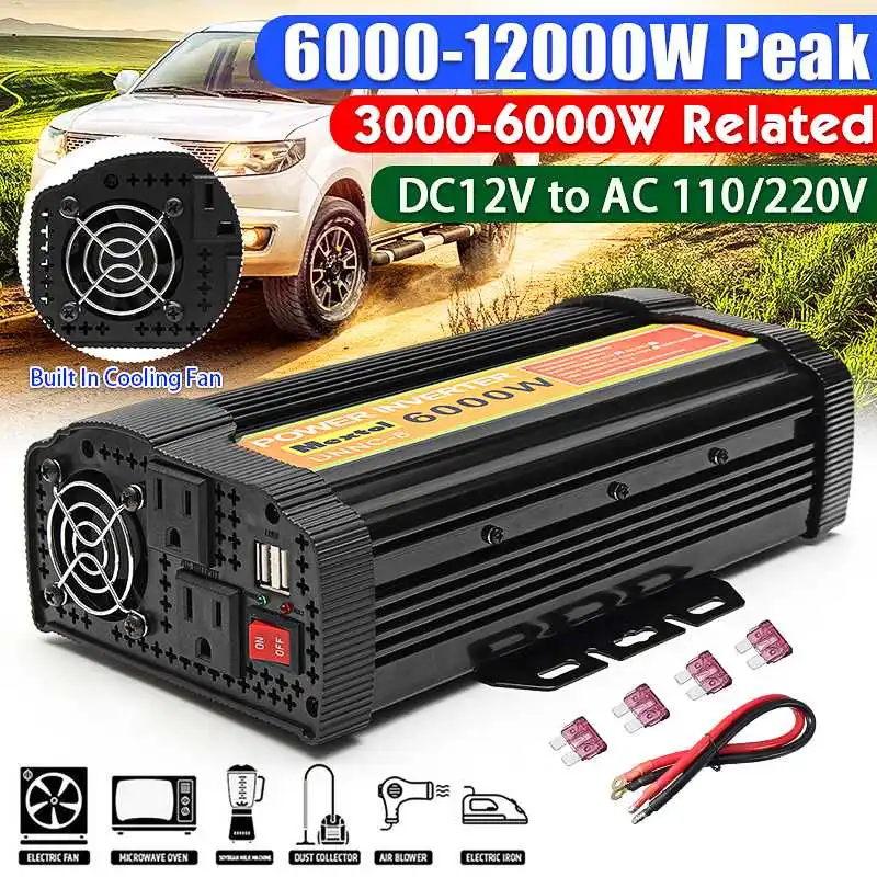 

Dual USB Modified Sine Wave Inverter DC 12V To AC 110V 3000/4000/5000/6000W Voltage Transformer Power Converter Car Inverter