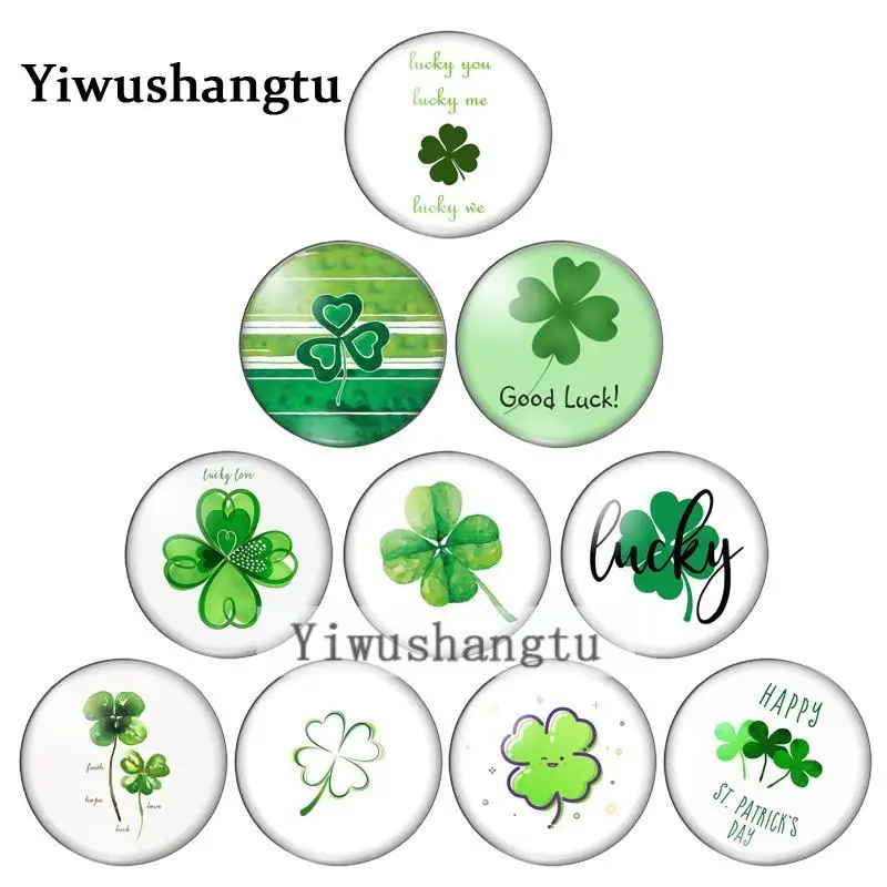 Зеленые стеклянные кабошоны с изображением клевера ZB0543