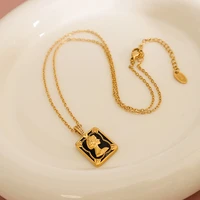 yaonuan hot sell trendy ladies head square pendant gold plated titanium steel necklace for women geometric jewelry accessories